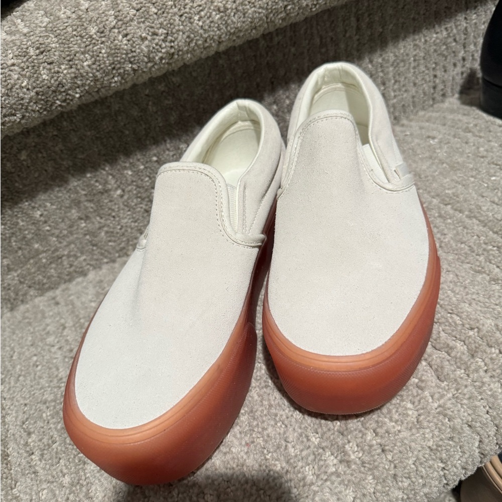 White Suede Vans w/ Pink Platform Sole